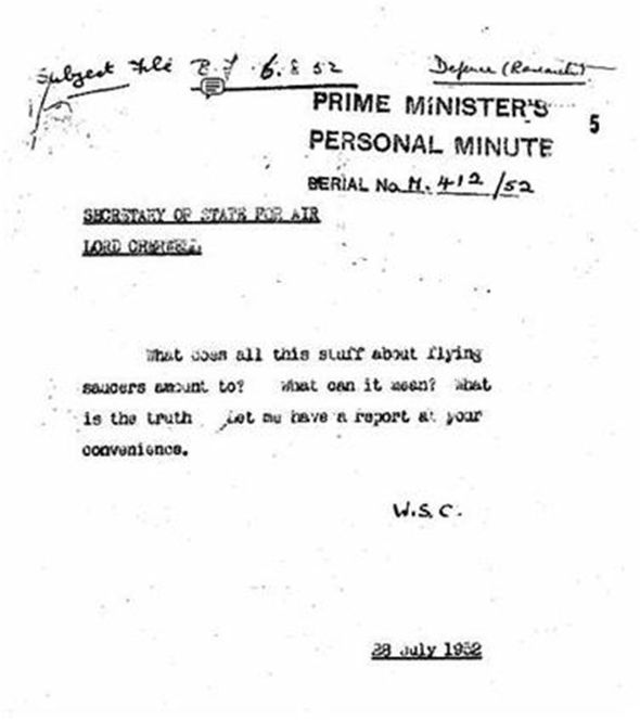 1952 memo from Winston Churchill about flying saucers AKA UFOs